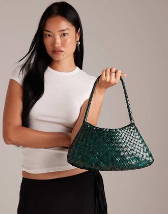 Dragon Diffusion Rosanna - Borsa da spalla in pelle intrecciata verde bosco