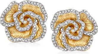 Ross-Simons Diamond Flower Earrings in 18kt Gold Over Sterling