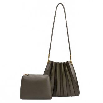 Melie Bianco Womens Carrie Pleated Vegan Leather Shoulder Bag In Olive