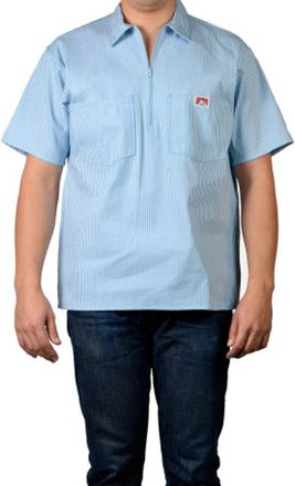 Ben Davis Mens Short Sleeve Stripe Half Zipper Work Shirt Half Zipper (1-Pack), blue striped, XL