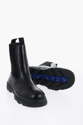 Burberry Stivali Chelsea In Pelle Con Suola Chunky Burberry