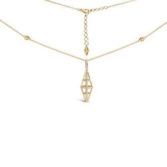 House of Brilliance 14K Yellow Gold 1.0 Cttw Diamond Studded Geometric Double Pyramid Pendant Necklace at Nordstrom