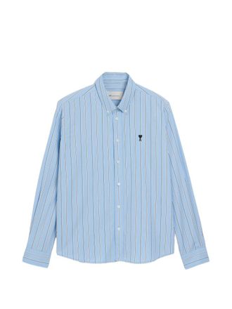 Ami Light Blue Striped Button-Up Shirt with Classic Collar