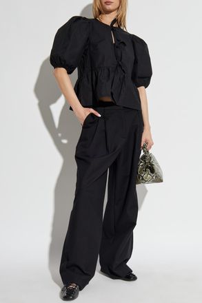 Ganni Top With Decorative Ties At The Front, Womens, Black