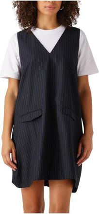 Envii Navy Midi Jurk met Zakken - Dames - Korte kleedjes - Blauw - S - Polyester - Kleedjes