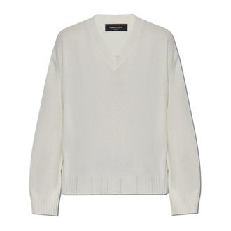 Fabiana Filippi Wollen trui - Dames - V-hals truien - Beige - S - Wol - Truien & Vesten