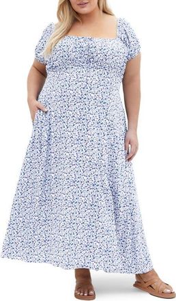 City Chic Abbie Floral Off the Shoulder Dress in Azure Floral at Nordstrom