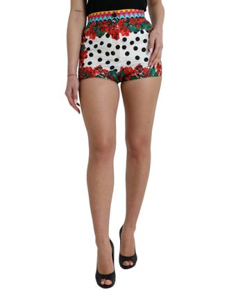 Dolce & Gabbana Womens Highwaist Floral Polka Dot Shorts - White