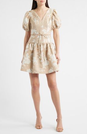 Anne Klein Floral Jacquard Minidress in White Dove/Latte at Nordstrom, Size 4