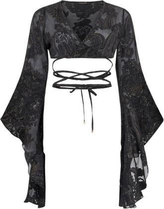 Roberto Cavalli Ornamental Top - Dames - Blouses - Zwart - L - Katoen - Overhemden
