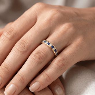Pompeii3 1/2ct Blue & White Diamond Channel Set Ring 14K Yellow Gold Size Selectable