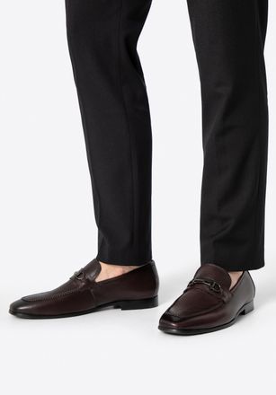 Wittchen Heren Leren Loafers met Gesp op de Band, Donkerbruin, Natuurlijk Leer