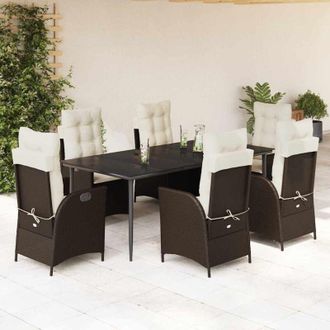 vidaXL Set Comedor De Jard&iacute;n 7 Pzas Con Cojines Rat&aacute;n Sint&eacute;tico Marr&oacute;n Vidaxl