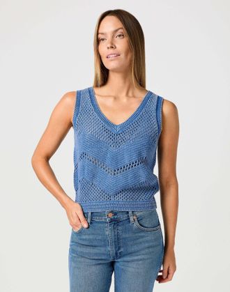 Wrangler Kurzarmshirt WRANGLER WRANGLER Top Sweater Tank, Damen, Gr. XS, blau, Obermaterial: 100% Baumwolle CO., Shirts Kurzarmshirt