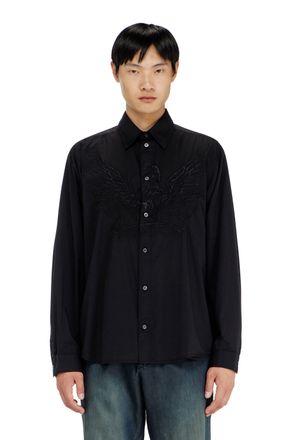 Diesel Cotton-cupro shirt with embroidered patch - Shirts - Man - Black