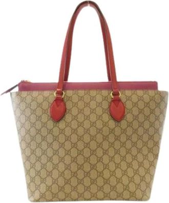 Gucci Pre-owned Tote Bags, female, Beige, Size: ONE SIZE Pre-owned GG Supreme Canvas Leather Shoulder Bag