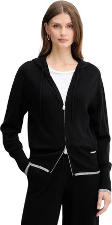 Pinko Pinko, Hoodies & sweatvesten, Dames, Zwart, M, Wol, Hooded wollen sweater met rits aan de voorkant