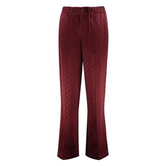 Gucci Broeken, Dames, Rood, M, Leer, GG Satin Broek