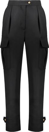 Alexander McQueen Wollen broek met zakken en versierde knopen - Dames - Broeken - Zwart - S - Wol - Broeken