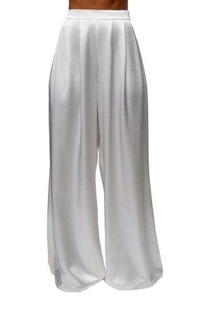JLUXLABEL Pleated Wide Leg Satin Pants in White at Nordstrom, Size X-Large