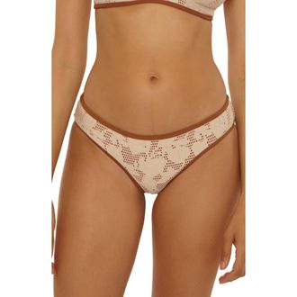 Lucky Brand Belize Contrast Binding Lace Overlay Hipster Bikini Bottoms in Natural at Nordstrom, Size X-Large