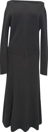 Victoria Beckham Square-Neck Long Sleeve Midi Dress in Black Wool