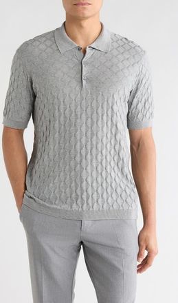 Jack Victor Dylan Cotton & Silk Jacquard Polo Sweater in Grey at Nordstrom, Size Xx-Large