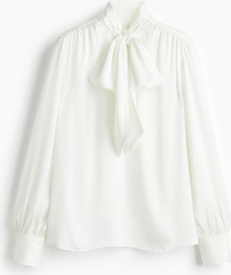 H&M Chiffonbluse mit Bindekragen - White