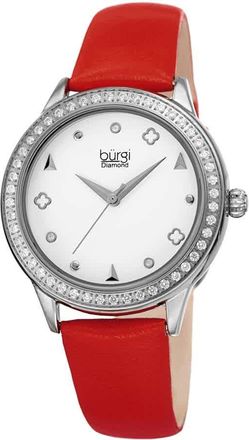 Bürgi Diamond White Dial Red Leather Ladies Watch BUR221RD