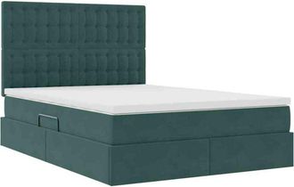 vidaXL Bed with LED Strip Lights Dark Green 140 x 190 cm Velvet vidaXL