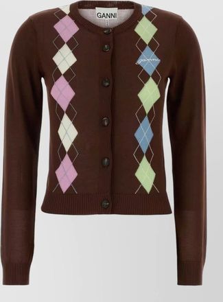 Ganni organic cotton argyle cardigan