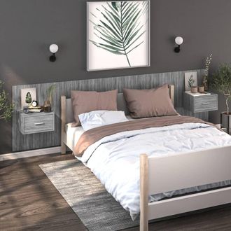 vidaXL Mesita De Noche De Pared 2 Unidades Color Gris Sonoma Vidaxl