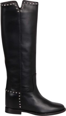 Via Roma 15 Wedge Boot met Interne Wedge en V-uitsnijding - Dames - Hoge Laarzen - Zwart - 36 EU - Leer - Schoenen