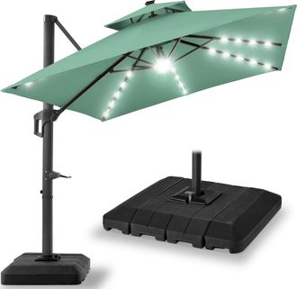Best Choice Products 10x10ft 2-Tier Square Outdoor Solar LED Cantilever Patio Umbrella w/ Base Included