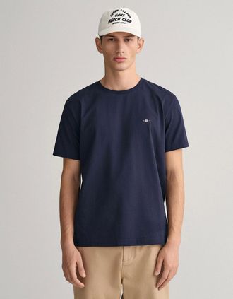 GANT Mens GANT Mens Regular Fit Short Sleeve Shield Logo T-Shirt - 902 Dark Jeansblue Melange - Navy - Size: 40