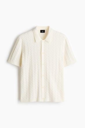 H&M Regular Fit Cable-knit Shirt in White at Nordstrom, Size Xx-Large