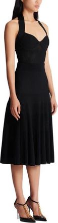 Balmain Halterneck pleated knit midi dress in Black at Nordstrom, Size 34 Eu