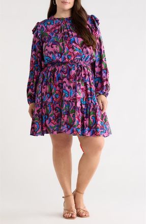 Sugarlips Valier Floral Long Sleeve Dress in Mauve-Multi at Nordstrom, Size 1X