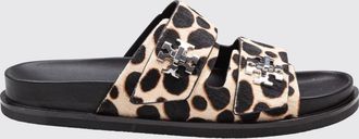 Tory Burch Sandali flat in cavallino con stampa animalier e logo Double T