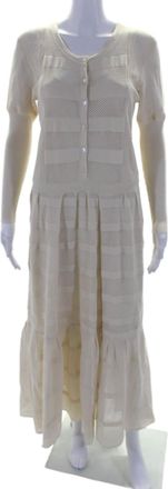 Burberry Womens Cotton Long Sleeve Buttoned Mesh Maxi Dress Beige