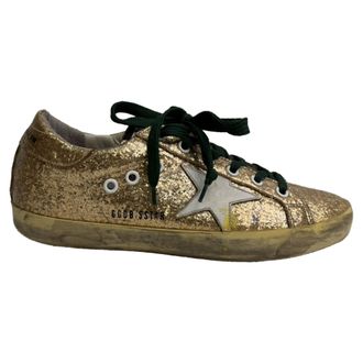 Golden Goose Pre-owned Womens Super Star Low-Top Sneakers in Metallic Gold Glitter - Size EU 37
