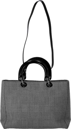 Dior Black Coated/Waterproof Canvas Large Lady Houndstooth Print Handbag (Authentic Pre-Loved)