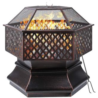 OEM Parrilla De Exterior, Hexagonal De 66 Cm De Di&aacute;metro, Construcci&oacute;n De Acero De Gran Calibre, Resistente Al Calor Hasta 500 &deg;c, Ign&iacute;fuga, Con Cubierta 