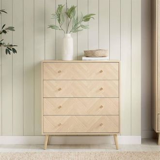 Birlea 4 Drawer Oak Brown Wooden Chest Herringford in Light Oak