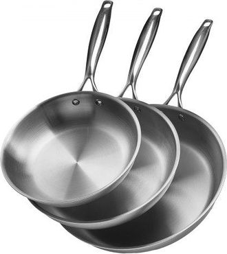 OEM Sart&eacute;n De Acero Inoxidable De Triple Capa, 3 Piezas 240, 280 Y 320 Mm, Con Mango Resistente Al Calor, Apta Para Estufas De Gas, Placas El&eacute;ctricas Y Qu