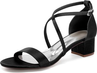 Generic Bridal Low Heels Womens Block Heel Wedding Dress Shoes Comfortable Evening Prom High Sandals 4.5Cm,Black,10 UK