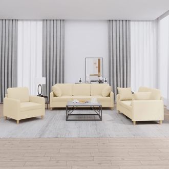 vidaXL Juego De Sof&aacute;s Con Cojines 3 Piezas Tela Crema Vidaxl