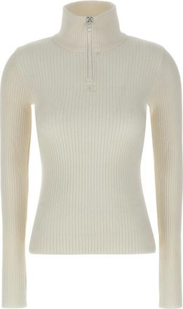 Courr&egrave;ges Ribbed Turtleneck Half-Zip Sweater - Dames - Coltruien - Wit - M - Truien & Vesten
