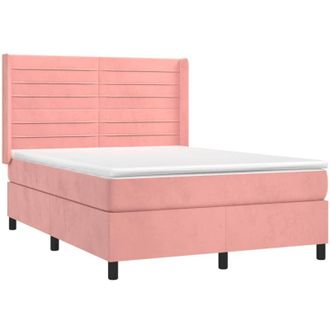 vidaXL Vidaxl - Cama Box Spring Colch&oacute;n Y Led Terciopelo Rosa 140x200 Cm