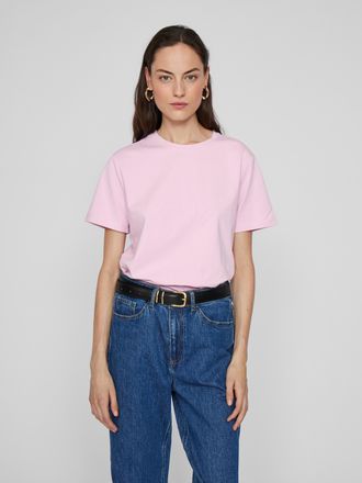 Vila Kurzarmshirt VILA VINORA S/S T-SHIRT - NOOS, Damen, Gr. XL, rosa (winsome orchid), Jersey, Obermaterial: 96% Baumwolle, 4% Elasthan, unifarben, regula